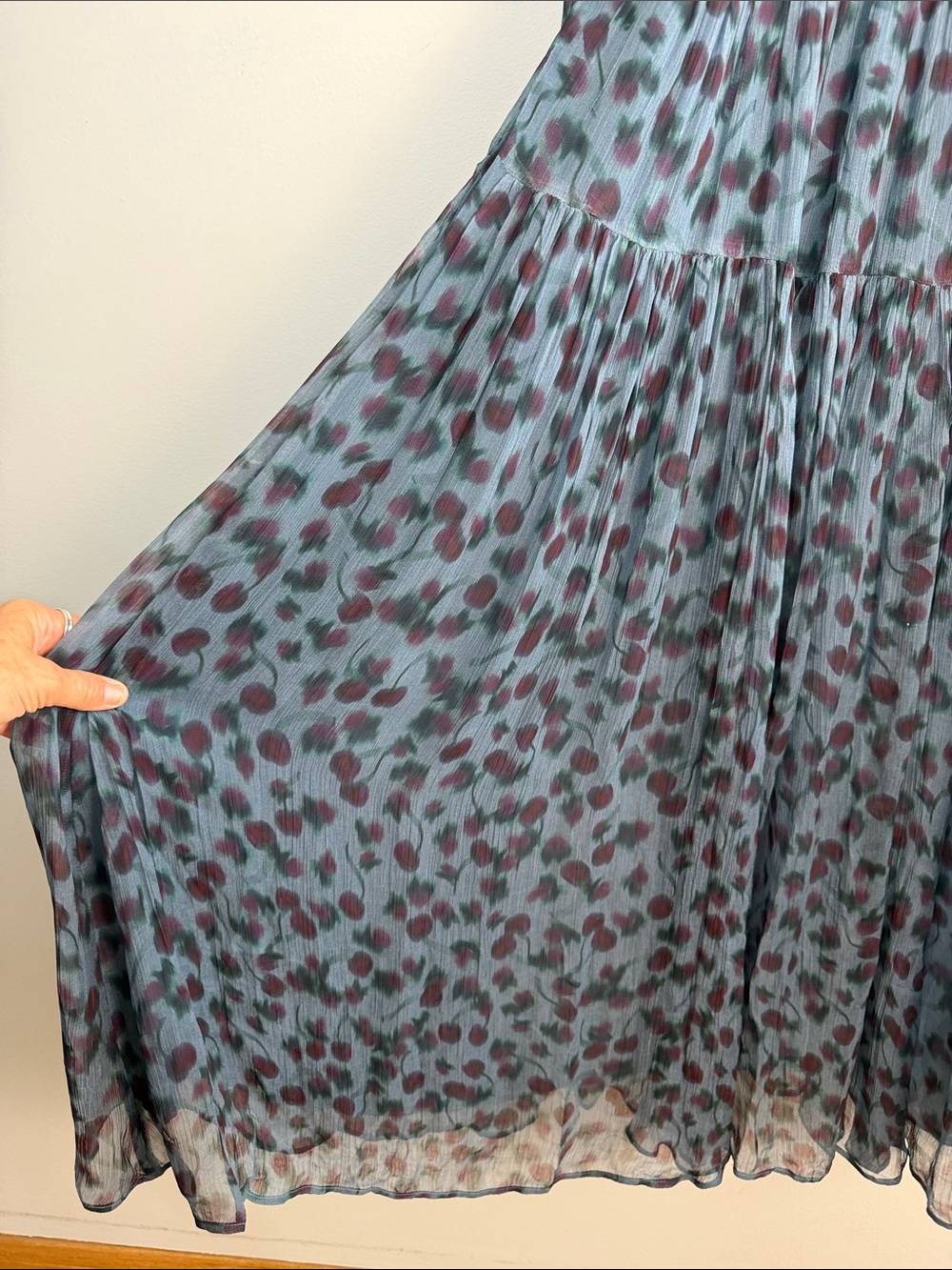 NEW J.Crew Crinkle Chiffon Sheer Long Sleeve Maxi Dress in Cherry Print Medium - Picture 7 of 16